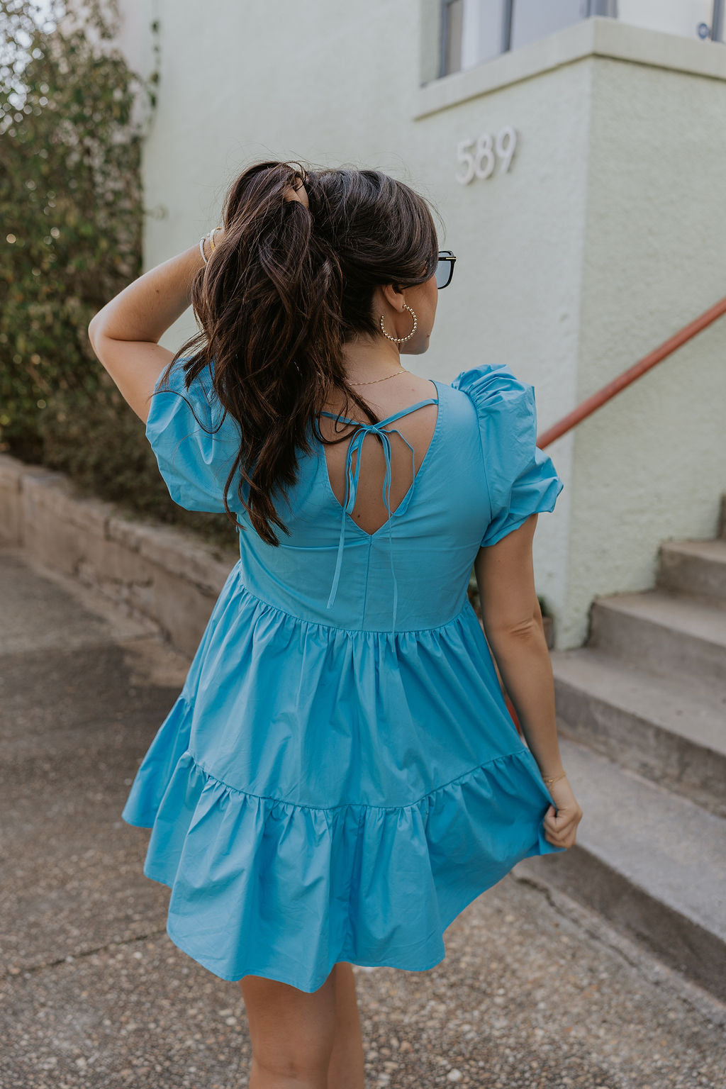 Stephanie Light Blue Short Puff Sleeve Mini Dress - Lizard Thicket Stephanie Light Blue Short Puff Sleeve Mini Dress - Lizard Thicket