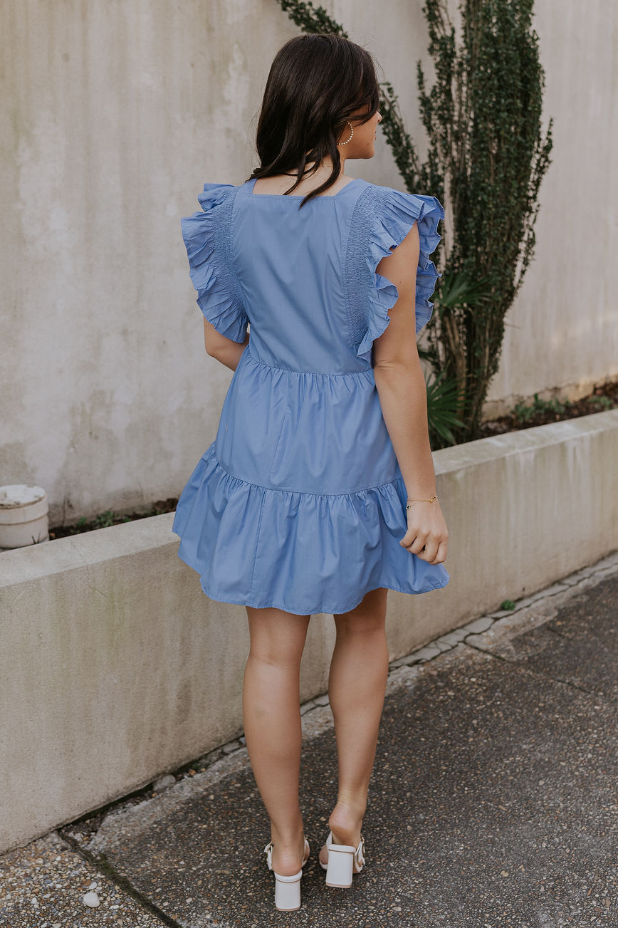 Nicole Blue Ruffle Short Sleeve Mini Dress - Lizard Thicket Nicole Blue Ruffle Short Sleeve Mini Dress - Lizard Thicket