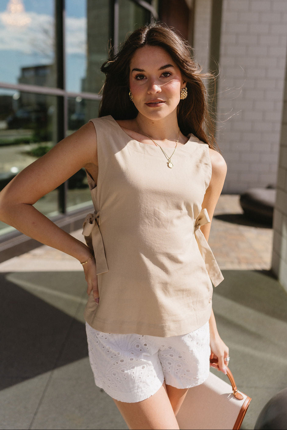 Delaney Beige Side-Tie Tank Top - front 