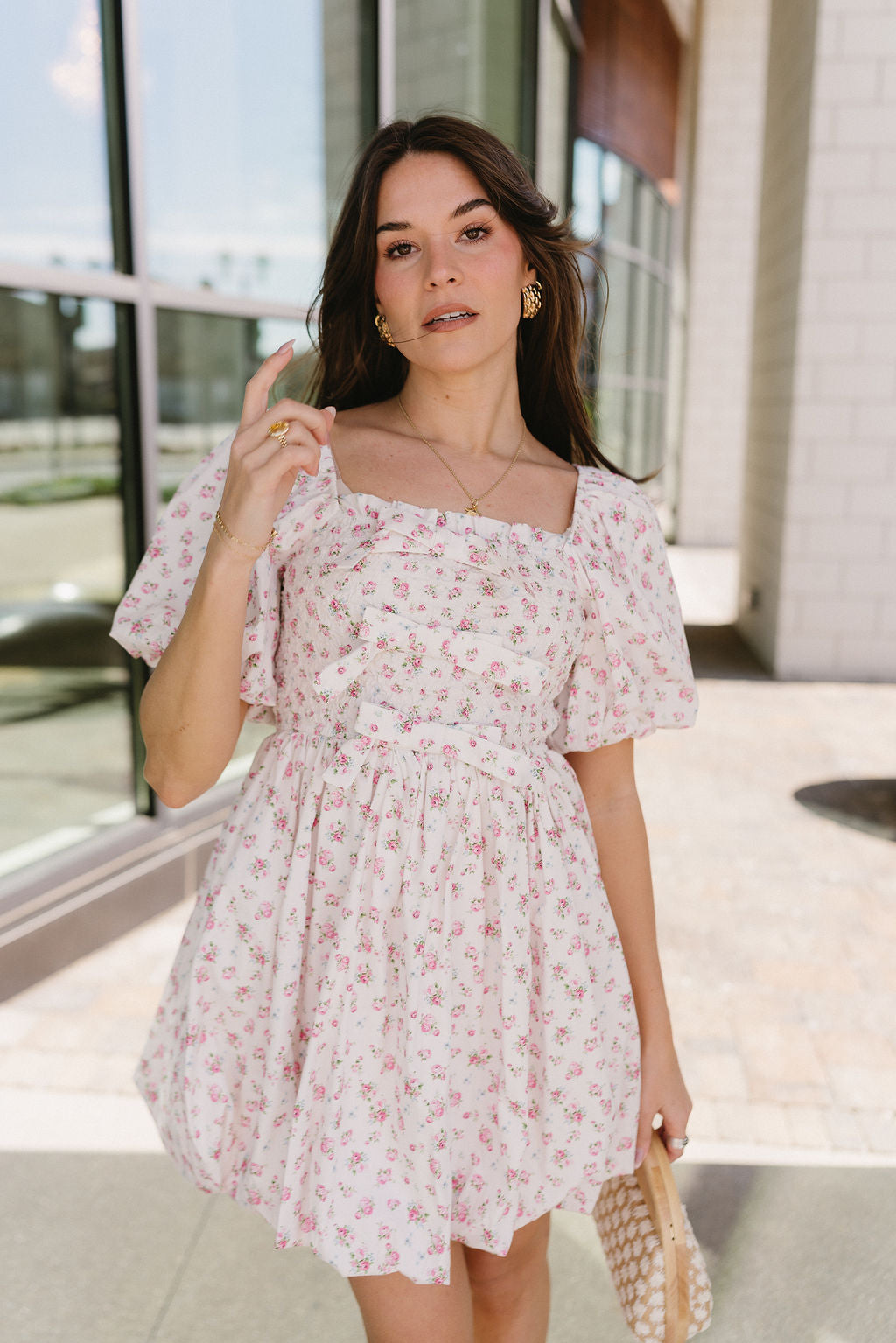 Samantha Floral Puff Sleeve Mini Dress- front 