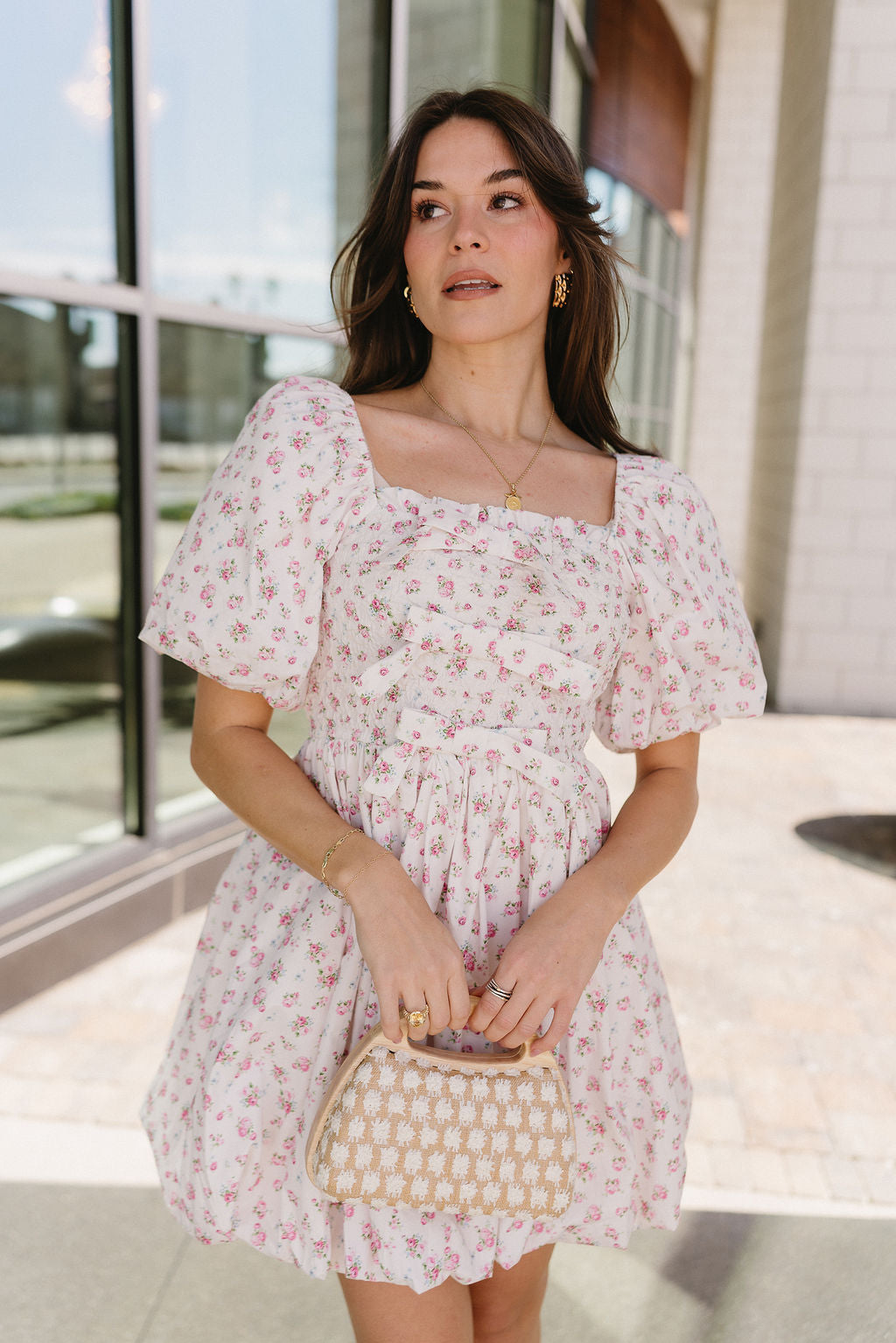 Floral Puff Sleeve Dress – Samantha Mini Dress with Bubble Hem - Lizard ...