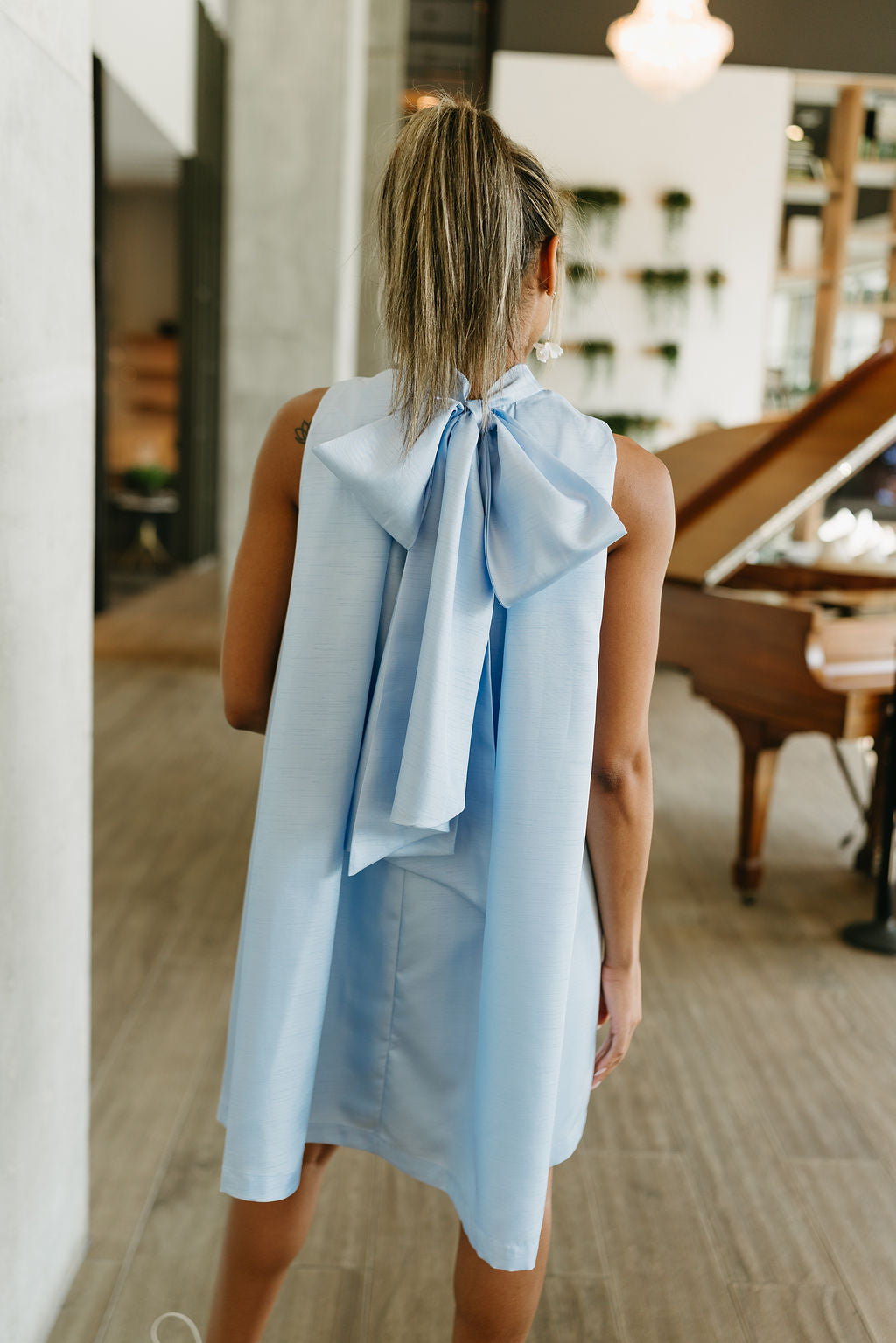 Valeria Baby Blue Halter Neck Mini Dress- back view