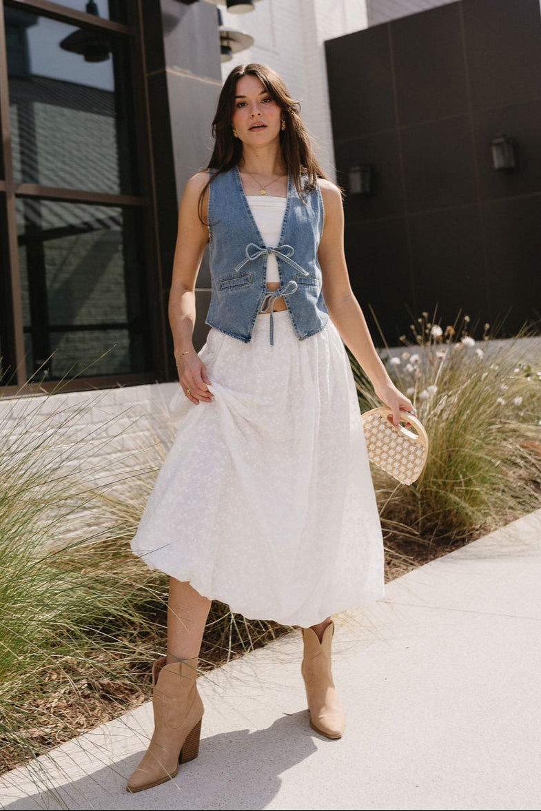 Paula Denim Tie-Front Vest- full body front view