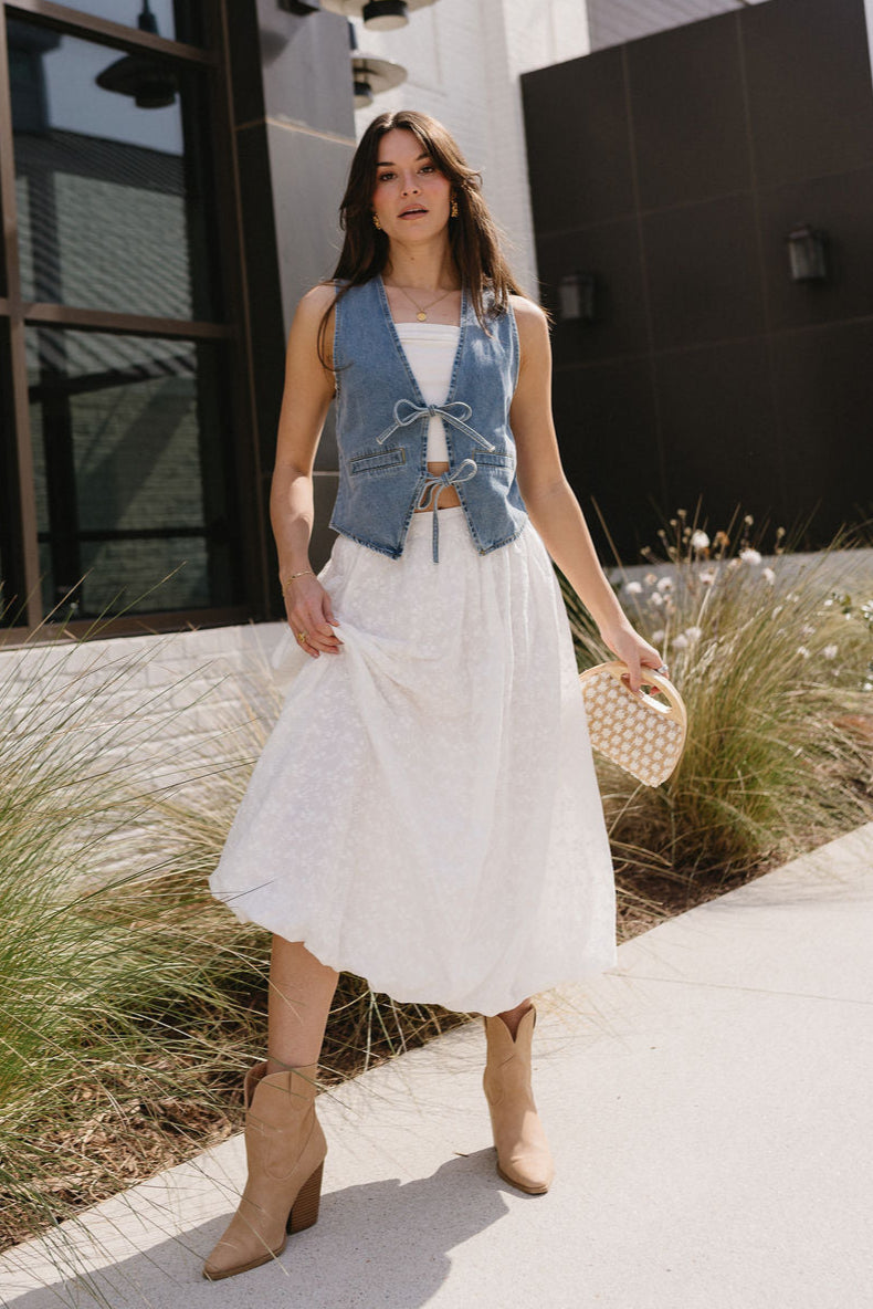 Lottie White Floral Maxi Skirt - full body front view