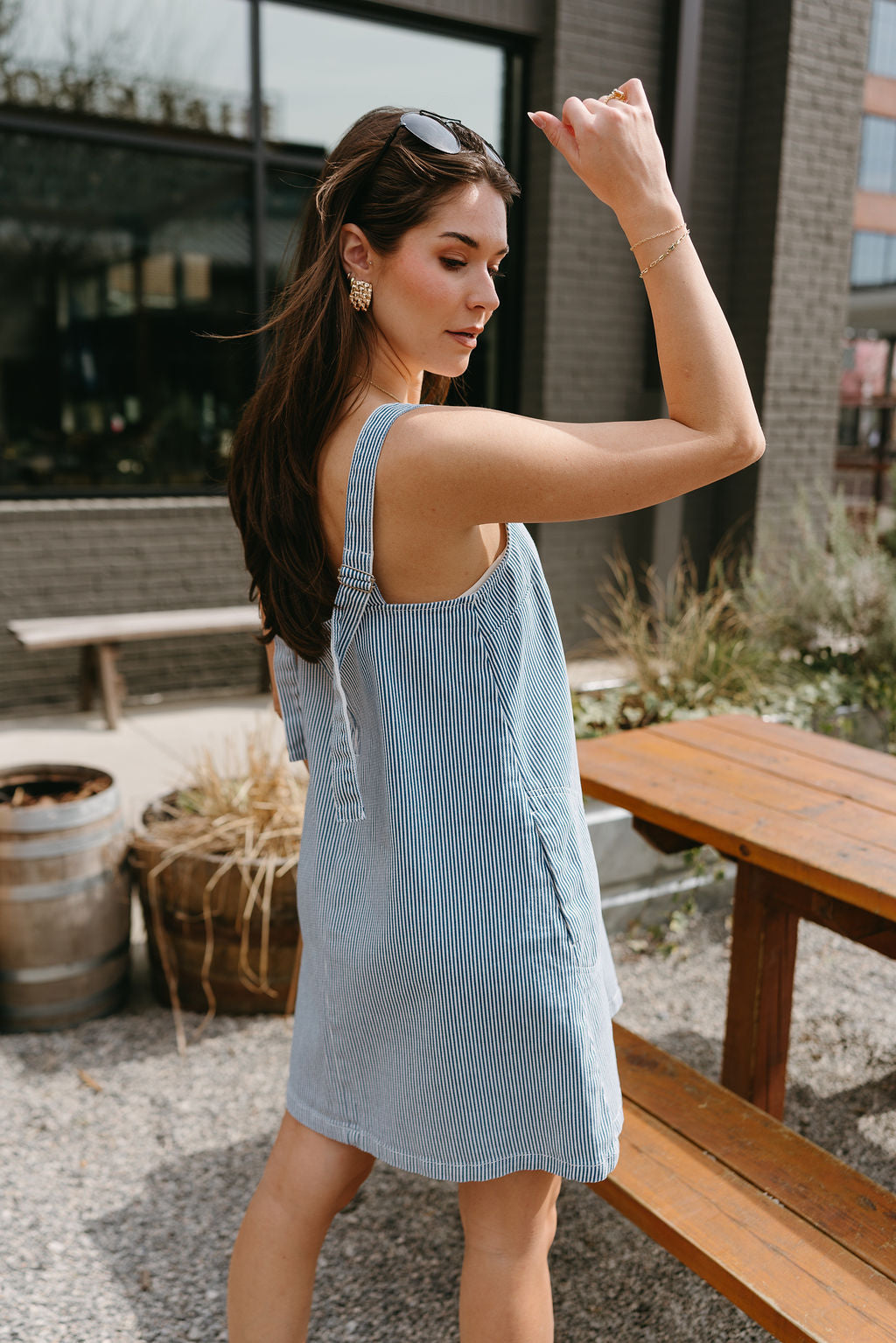 Callie Navy & White Stripe Dress- back side view