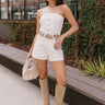 Brynn White Denim Strapless Romper - full body front view