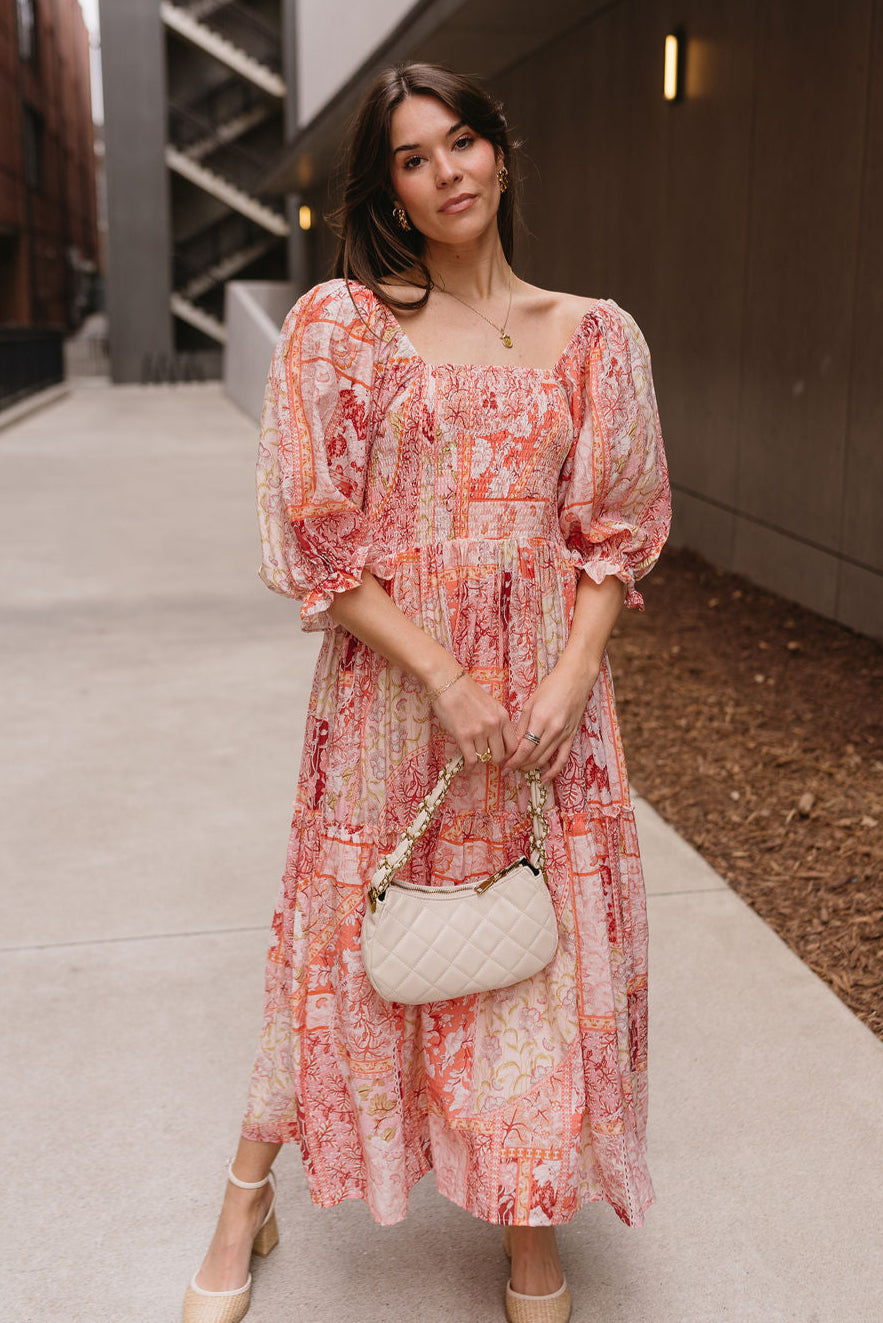 Lainey Pink Multi Floral Midi Dress- full body view