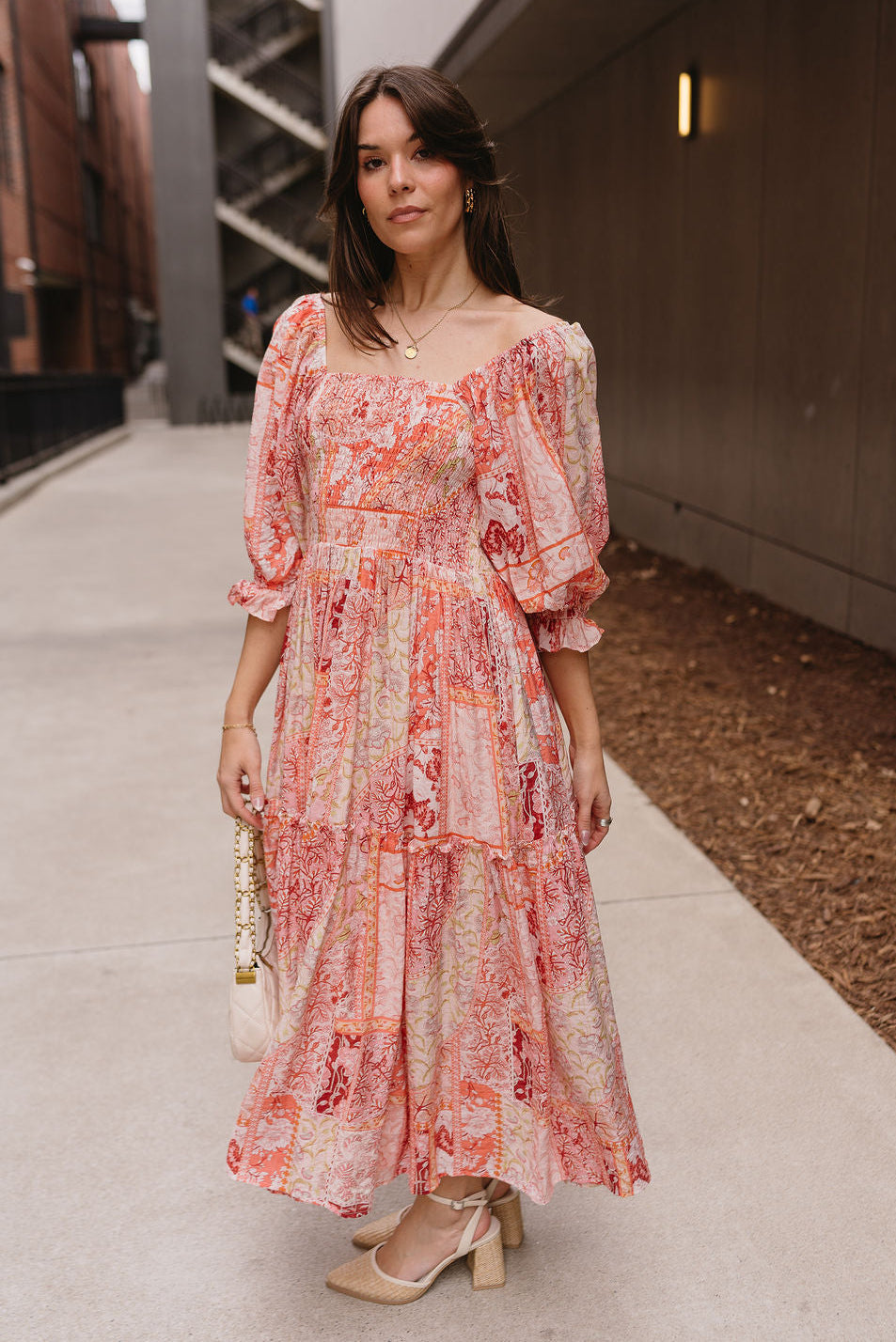 Lainey Pink Multi Floral Midi Dress- full body side view