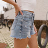 MICA: Blair Distressed & Frayed Denim Shorts- side view