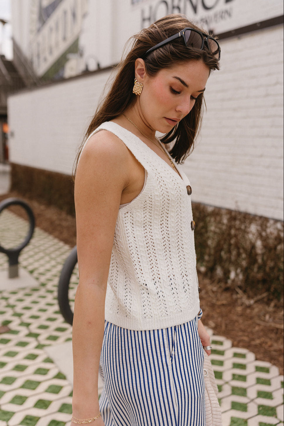 Raelyn White Knit Button-Up Tank- side view