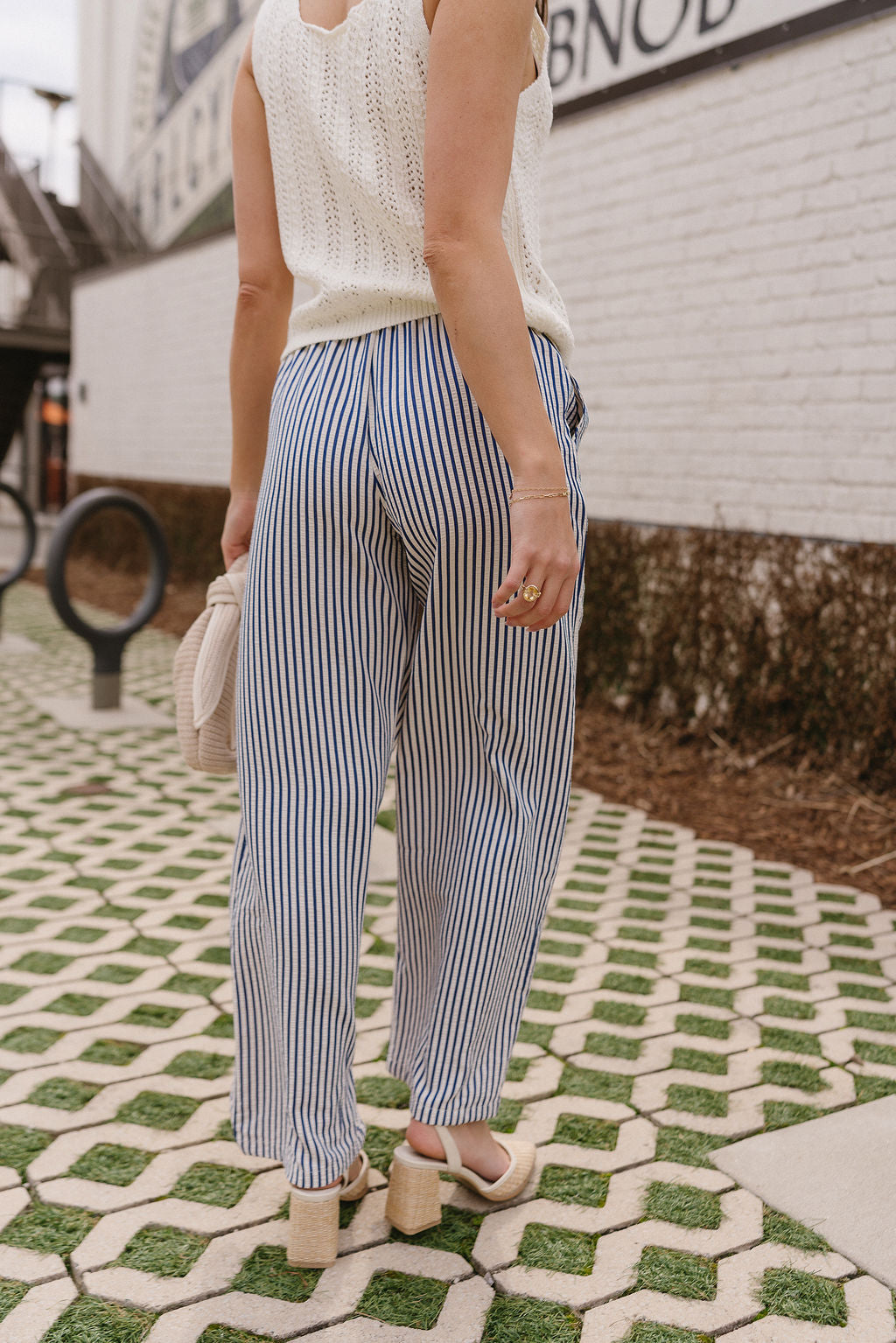 Lauren Navy & Ivory Stripe Wide Leg Pant- close up back view