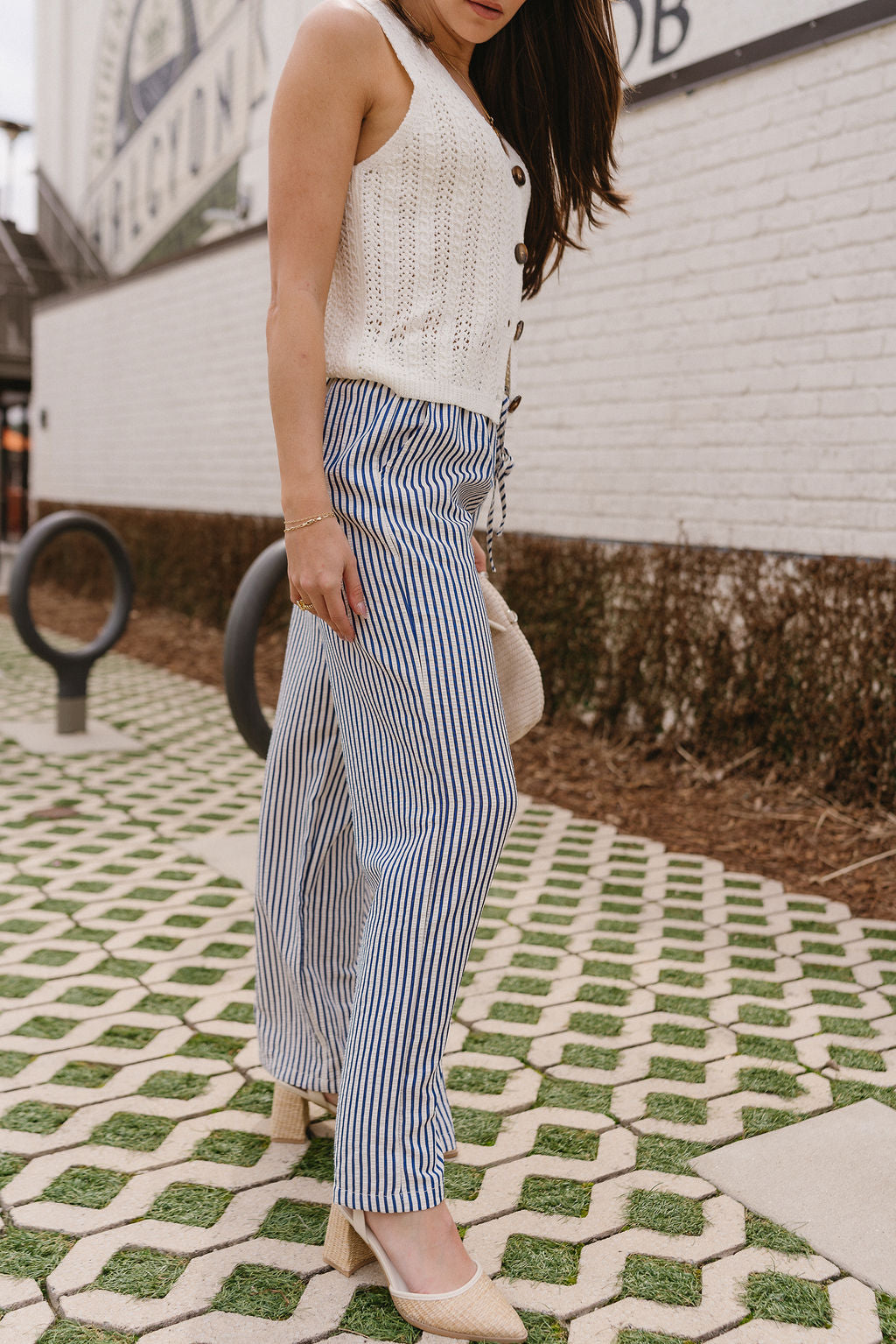 Lauren Navy & Ivory Stripe Wide Leg Pant- side view