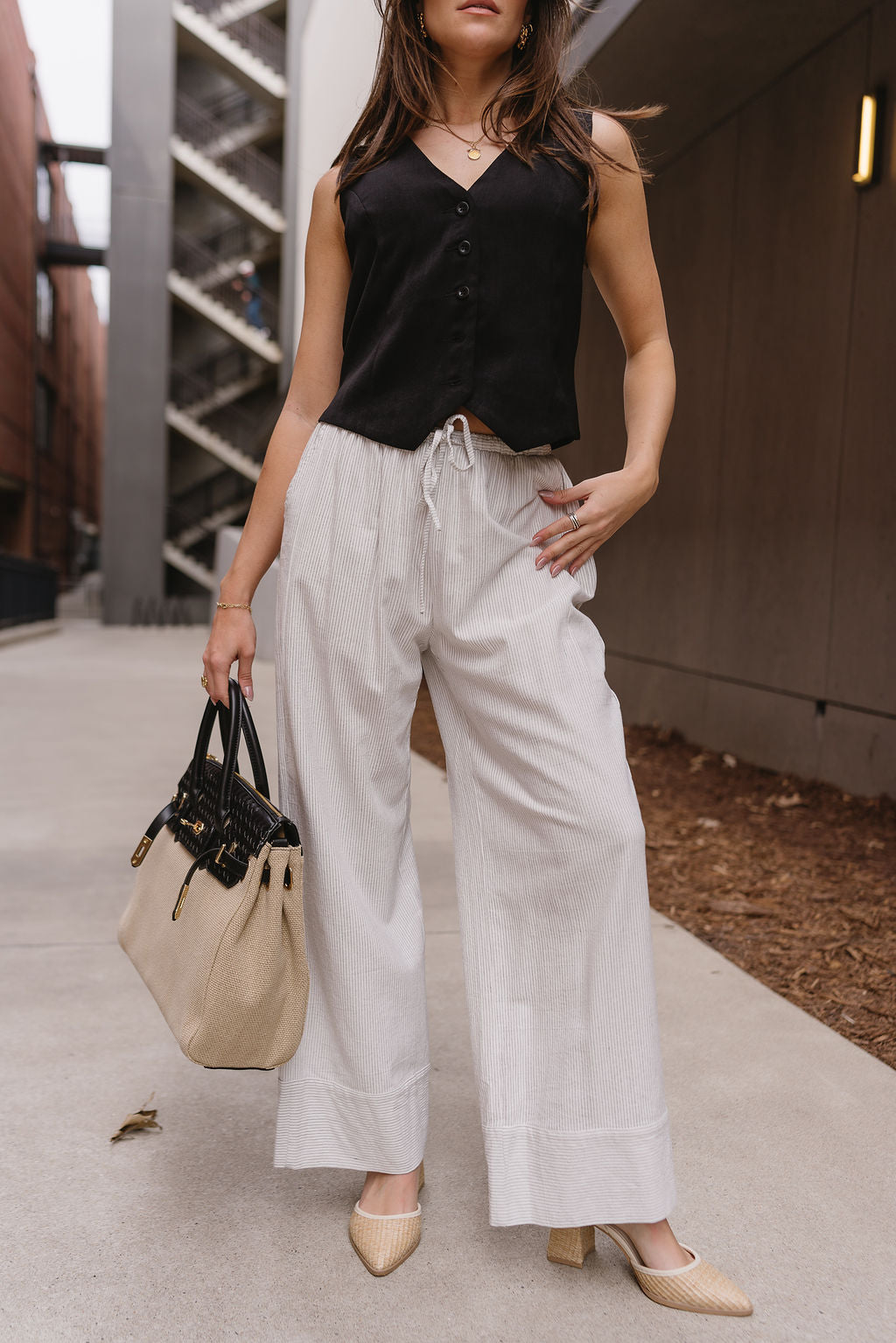 Brynlee White & Black Stripe Wide Leg Pants- front view