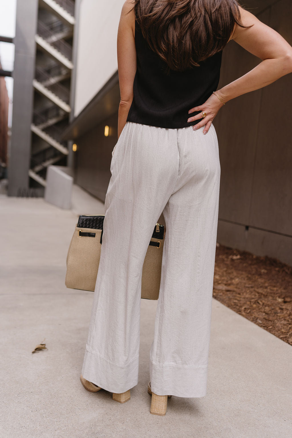 Brynlee White & Black Stripe Wide Leg Pants- close up back view