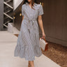 Myla Ivory & Navy Stripe Tie Midi Dress- full body view