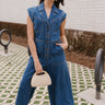 Leah Indigo Denim Wide Leg Jumpsuit- full body view