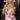 Front view of model wearing the Isla Multi Swirl Midi Dress which features purple, fuchsia, peach, yellow, green, light pink and white knit fabric, wattercolor swirl print, peach lining, mid length, v-neckline, thick straps and sleeveless.