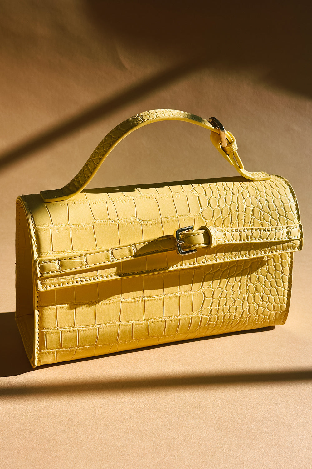 Thea Butter Yellow Faux-Crocodile Purse - front view