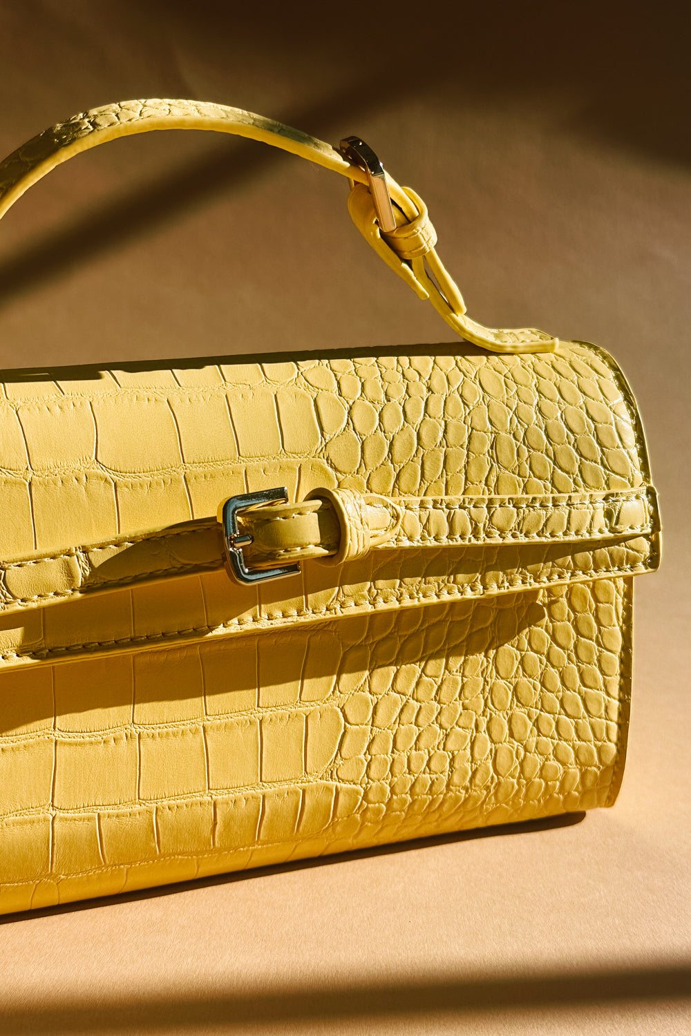 Thea Butter Yellow Faux-Crocodile Purse - close front view