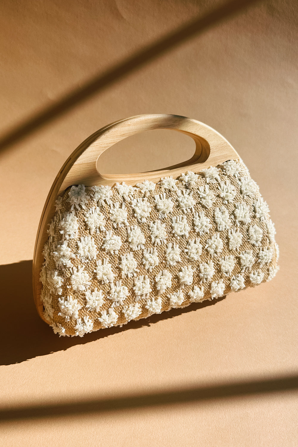 Lindy Natural Rattan Textured Purse - front view