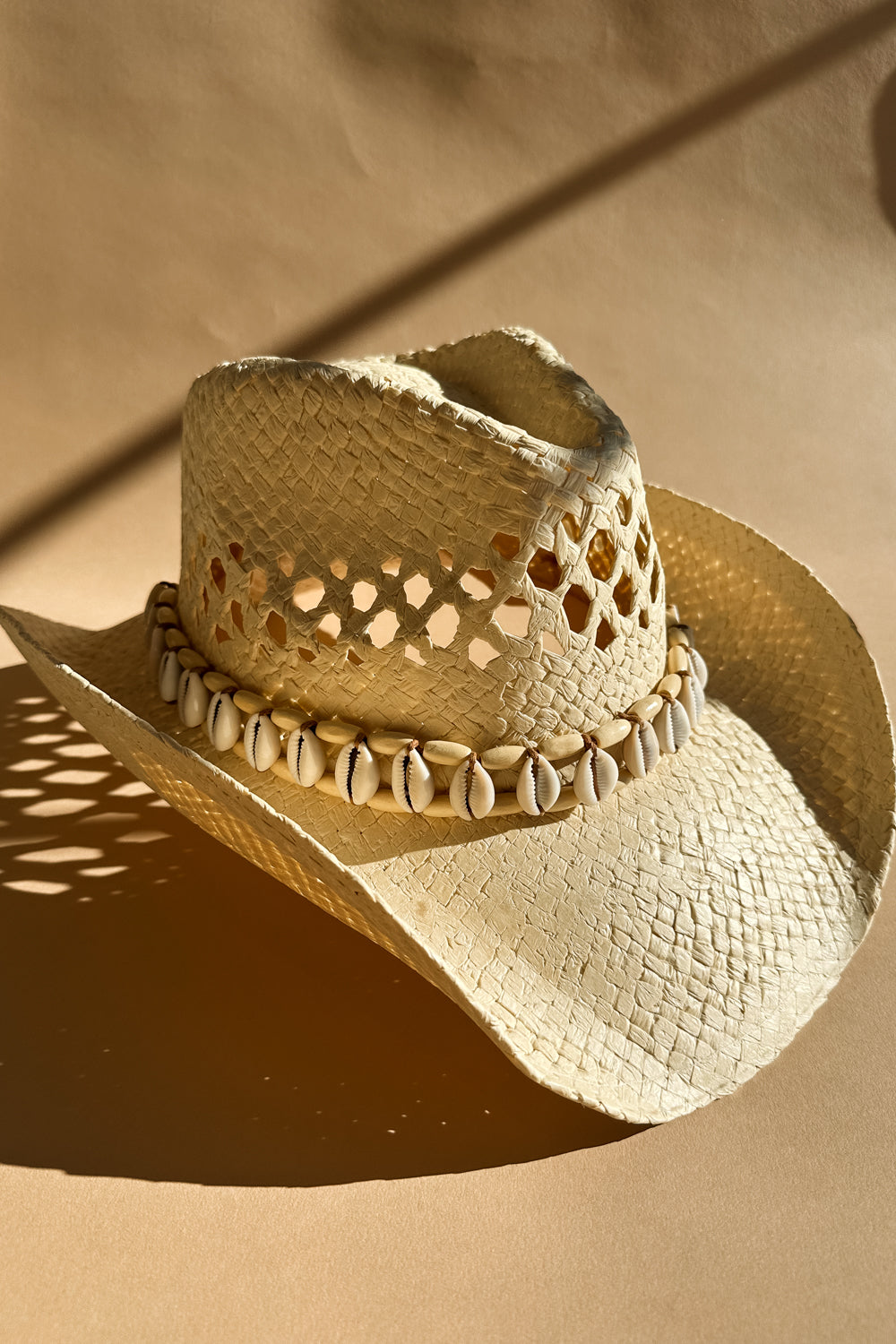 Jasmine Beige Seashell Straw Hat - flat lay