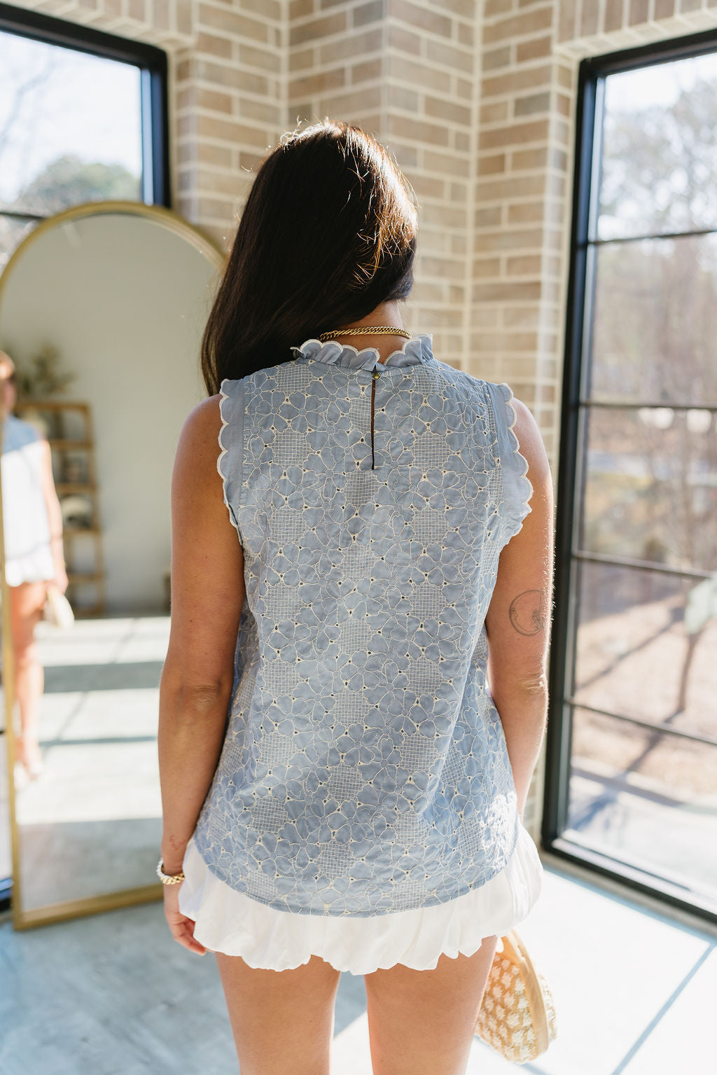 Danielle Light Blue & White Floral Tank- back view