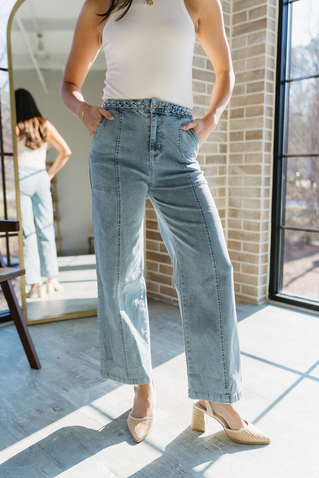 Carolina Denim Braided Waistband Jeans- front view