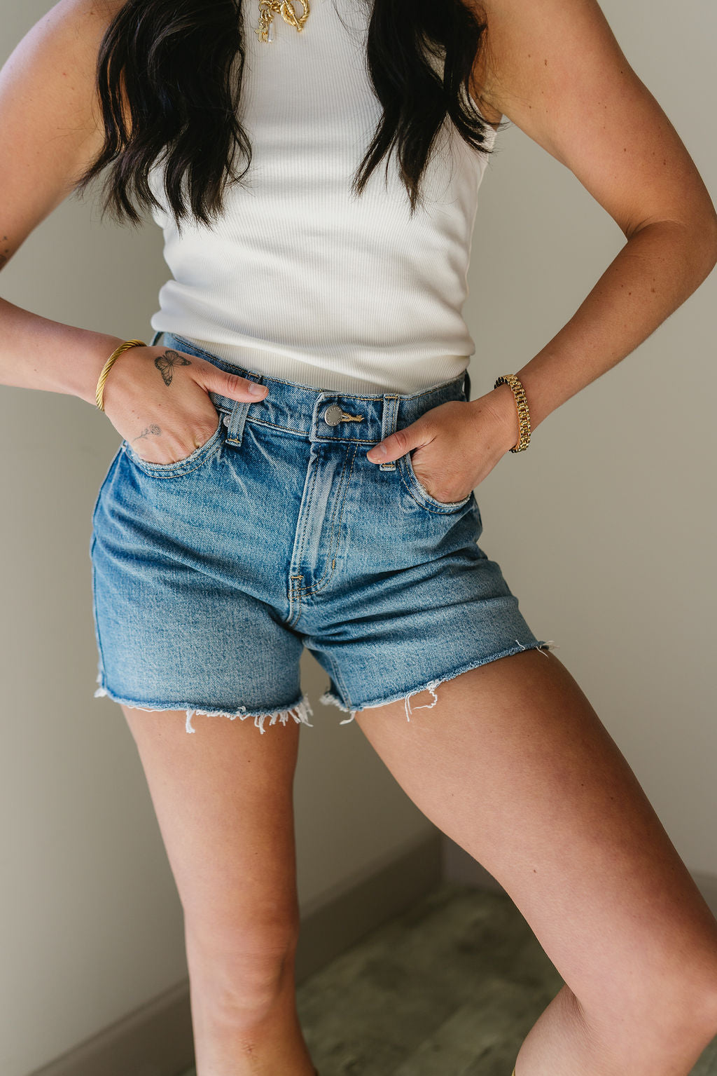 Just USA Regan Medium Wash Denim Shorts -  front view