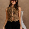 Willa Washed Leopard Denim Front Ties Vest- front view