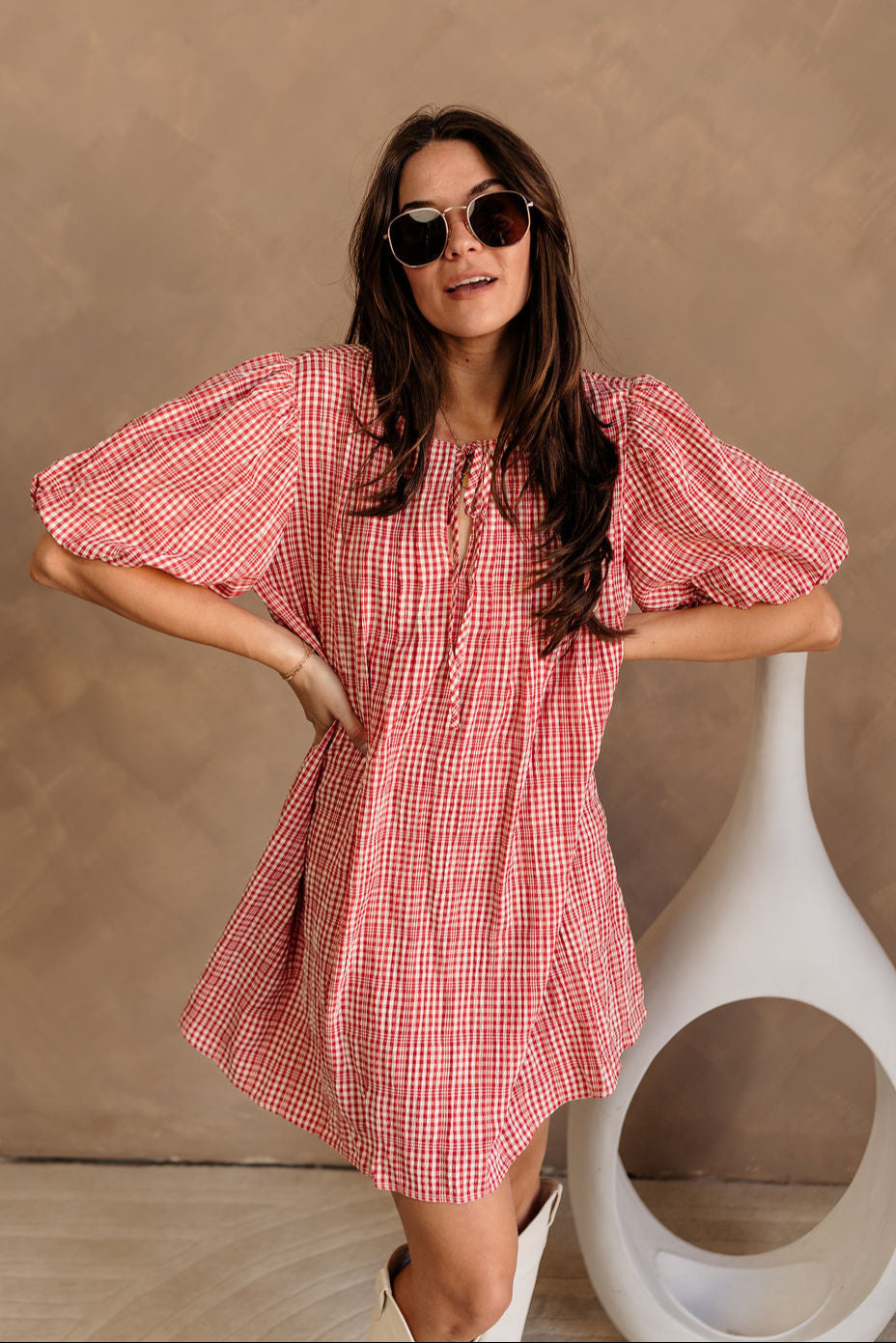 Poppy Red & White Gingham Mini Dress Poppy Red & White Gingham Mini Dress