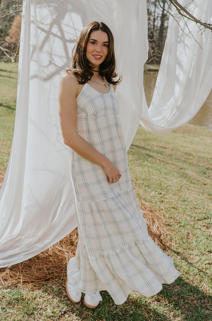 Milana Ivory & Blue Plaid Maxi Dress - Lizard Thicket Milana Ivory & Blue Plaid Maxi Dress - Lizard Thicket
