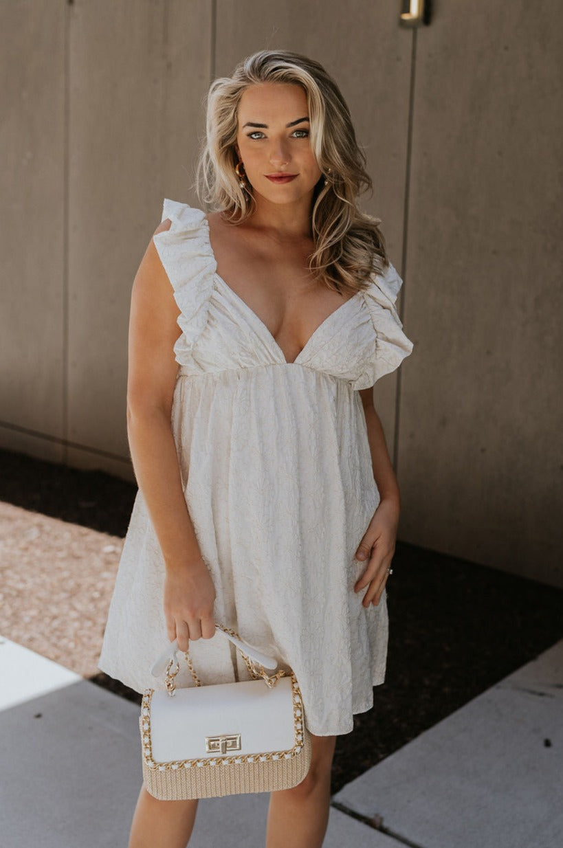 Rhea White Floral Ruffle Mini Dress - Lizard Thicket