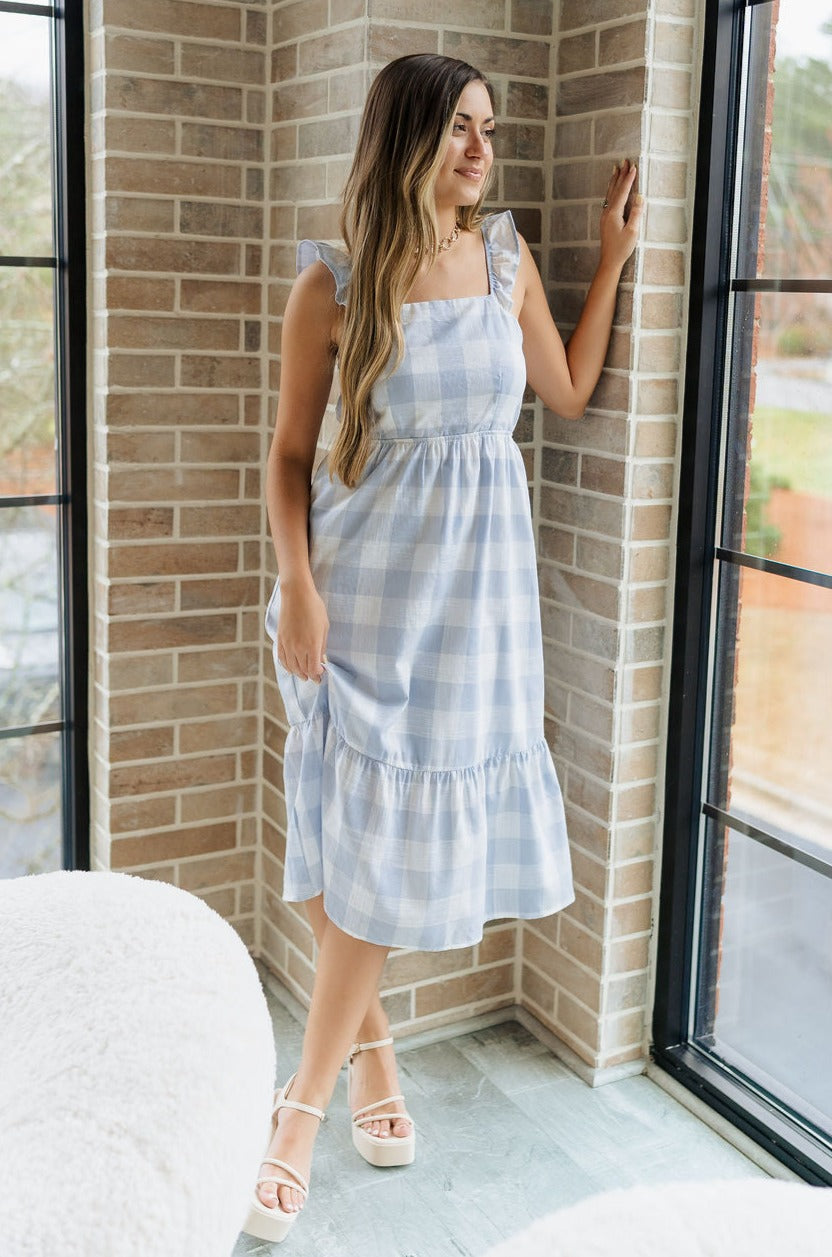 Blue White Plaid Dress Woven Halter Check Knotted Midi Dress Littlebox India Blue White Plaid Dress Woven Halter Check Knotted Midi Dress Littlebox India