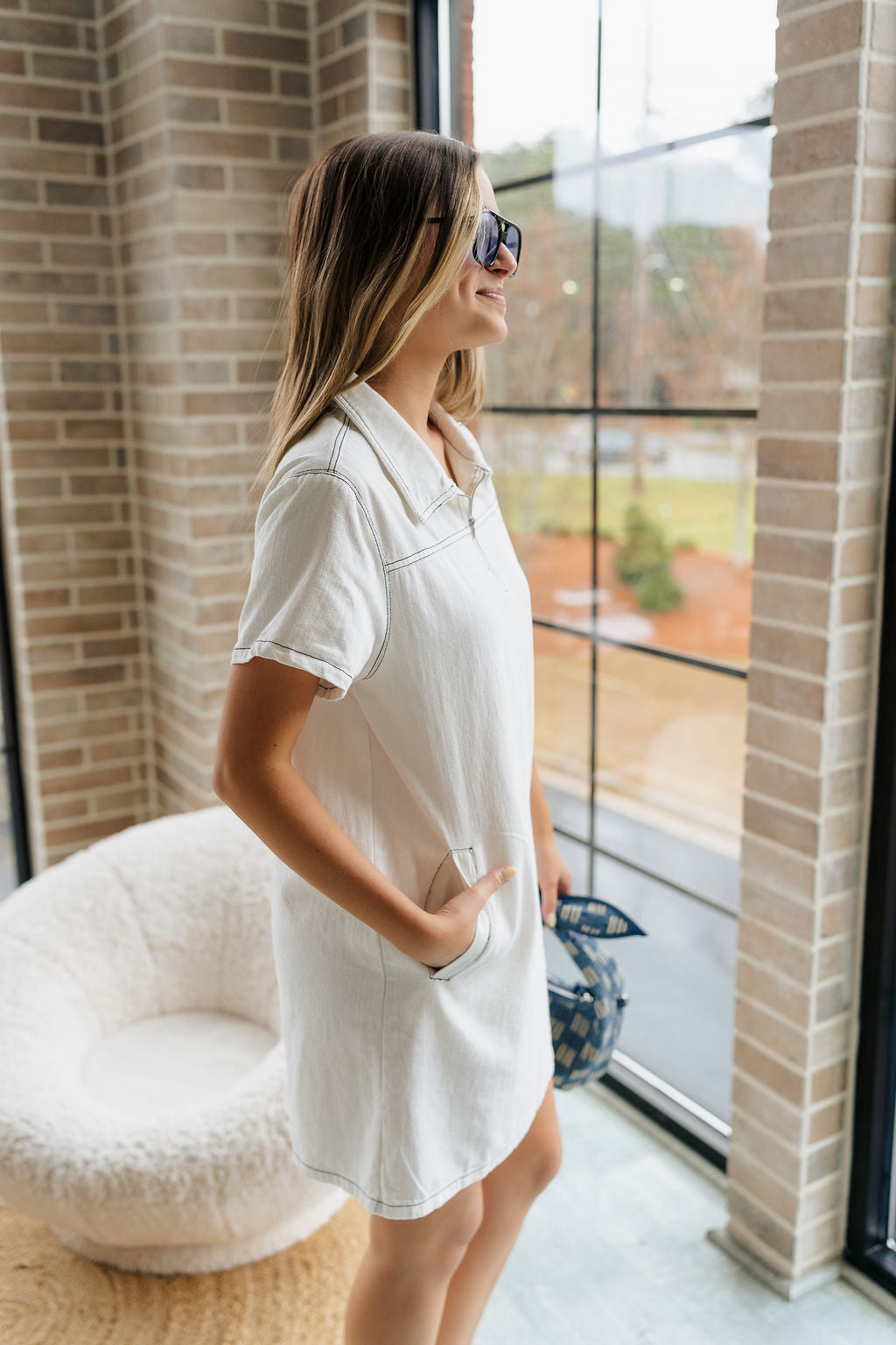 Chloe White Denim Short Sleeve Mini Dress - Lizard Thicket Chloe White Denim Short Sleeve Mini Dress - Lizard Thicket