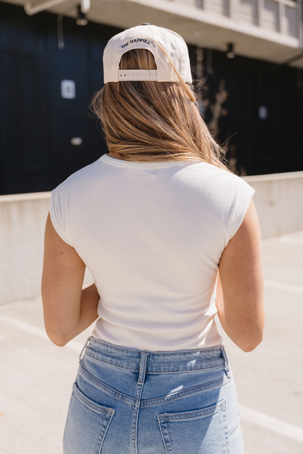 Solana White Ribbed Short Sleeve Bodysuit- close up back view