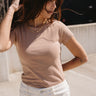 Magnolia Dark Taupe Ribbed Short Sleeve Top- top front view