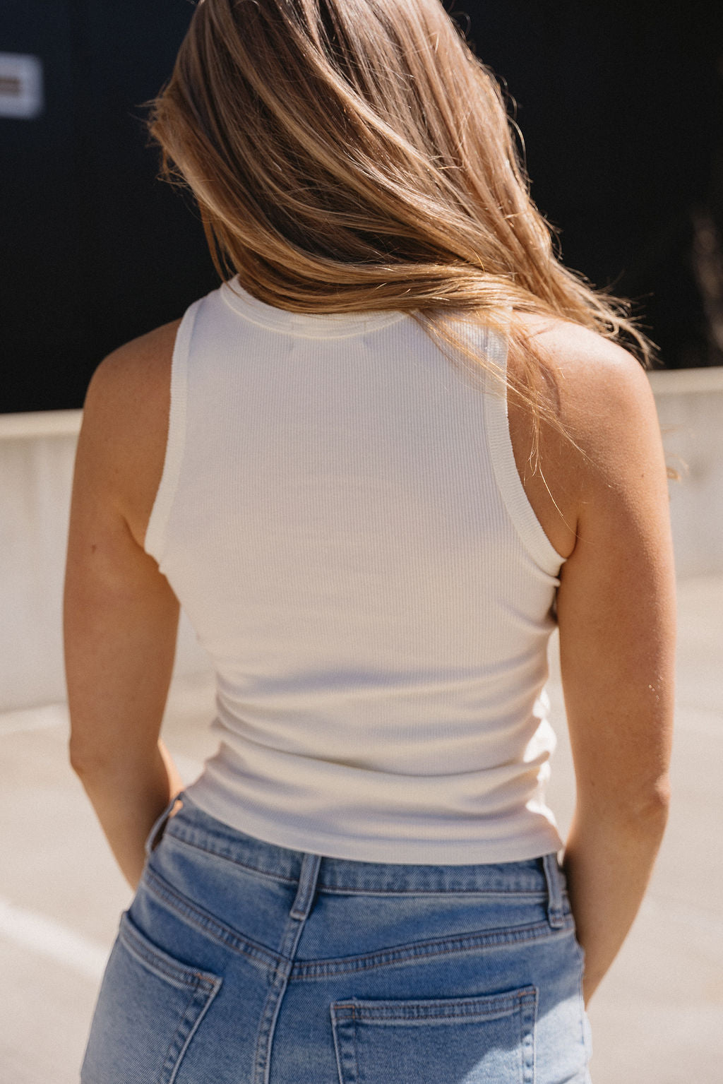 Palmer Cream Ribbed Sleeveless Tank- close up back view