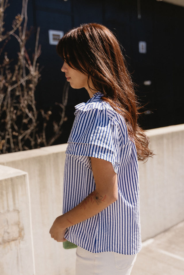 Briella Navy & White Stripe Ruffle Top - Lizard Thicket