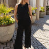 Myra Black Ribbed Wide Leg Pants- full body view