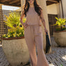 Myra Dark Taupe Ribbed Wide Leg Pants- full body view