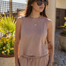 Myra Dark Taupe Ribbed Tank- front top view