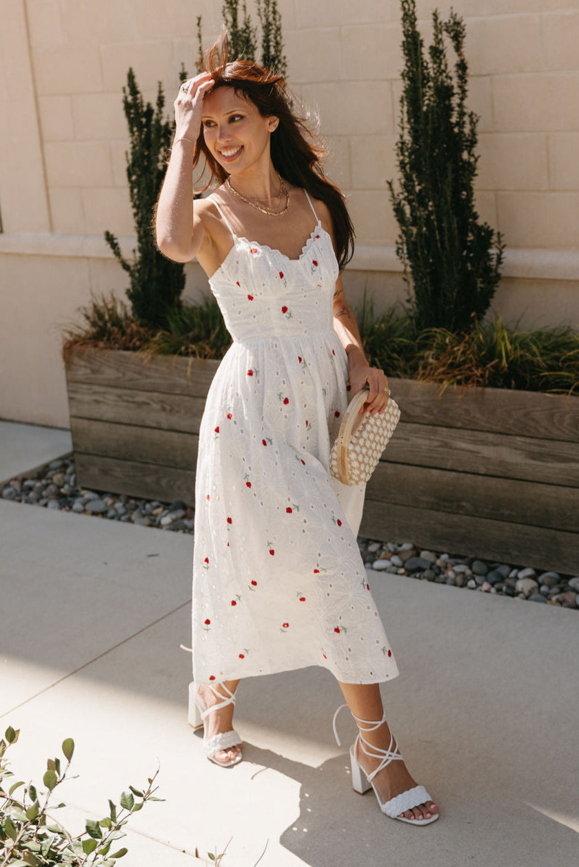 Brittany White Eyelet Floral Midi Dress - full body view