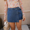 Leyla Belted Denim Mini Skort- close up front view