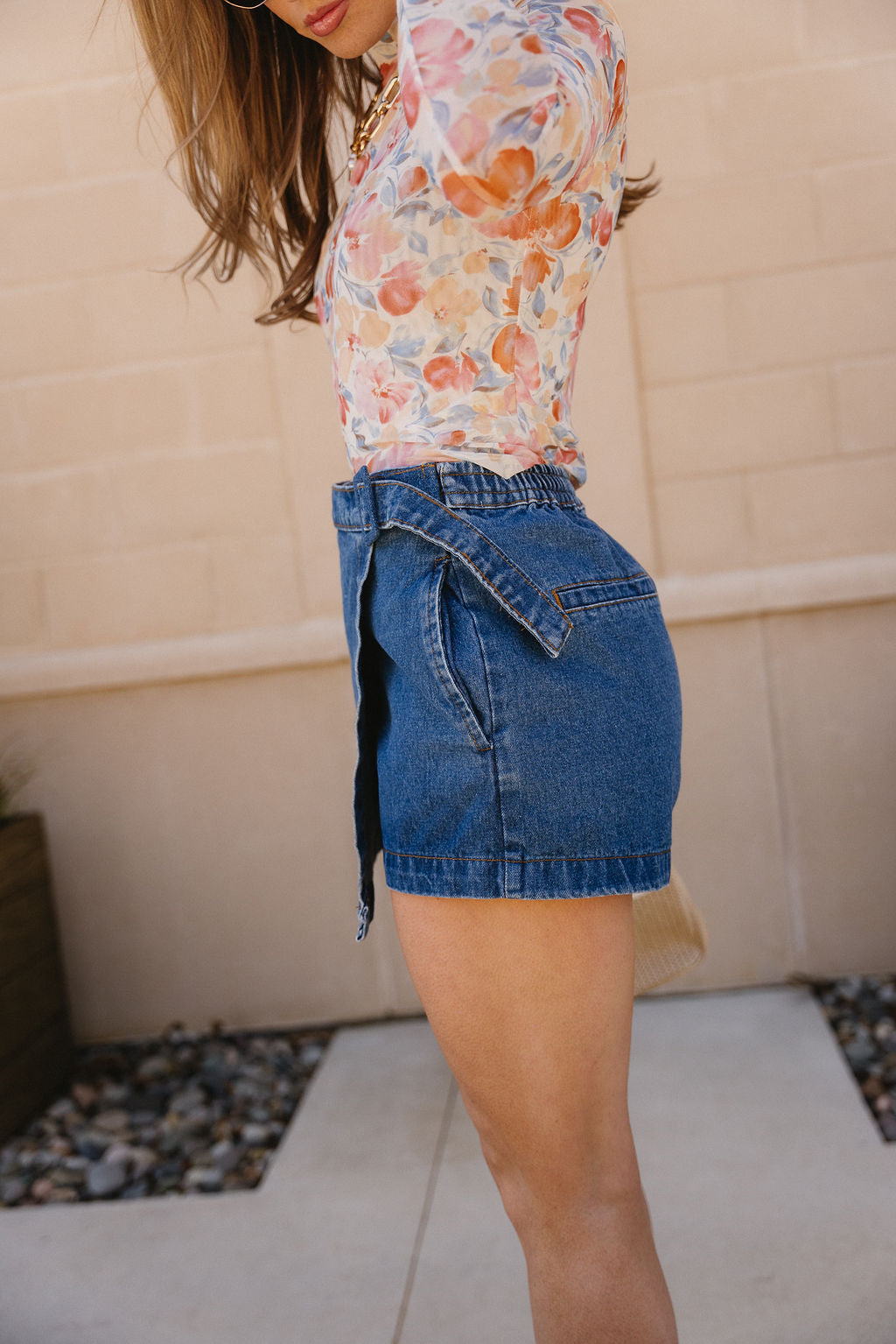 Leyla Belted Denim Mini Skort- side view