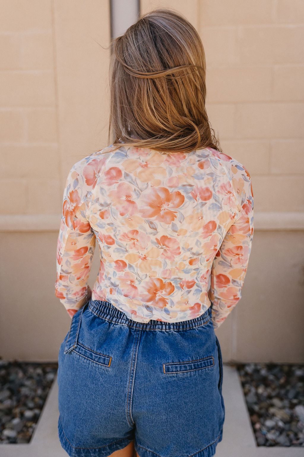 Miranda Cream Multi Floral Mesh Top- top back view