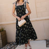 Heather Black Floral Tie Strap Midi Dress - full body front view