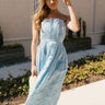 Portia Blue Jacquard Strapless Midi Dress- full body front view