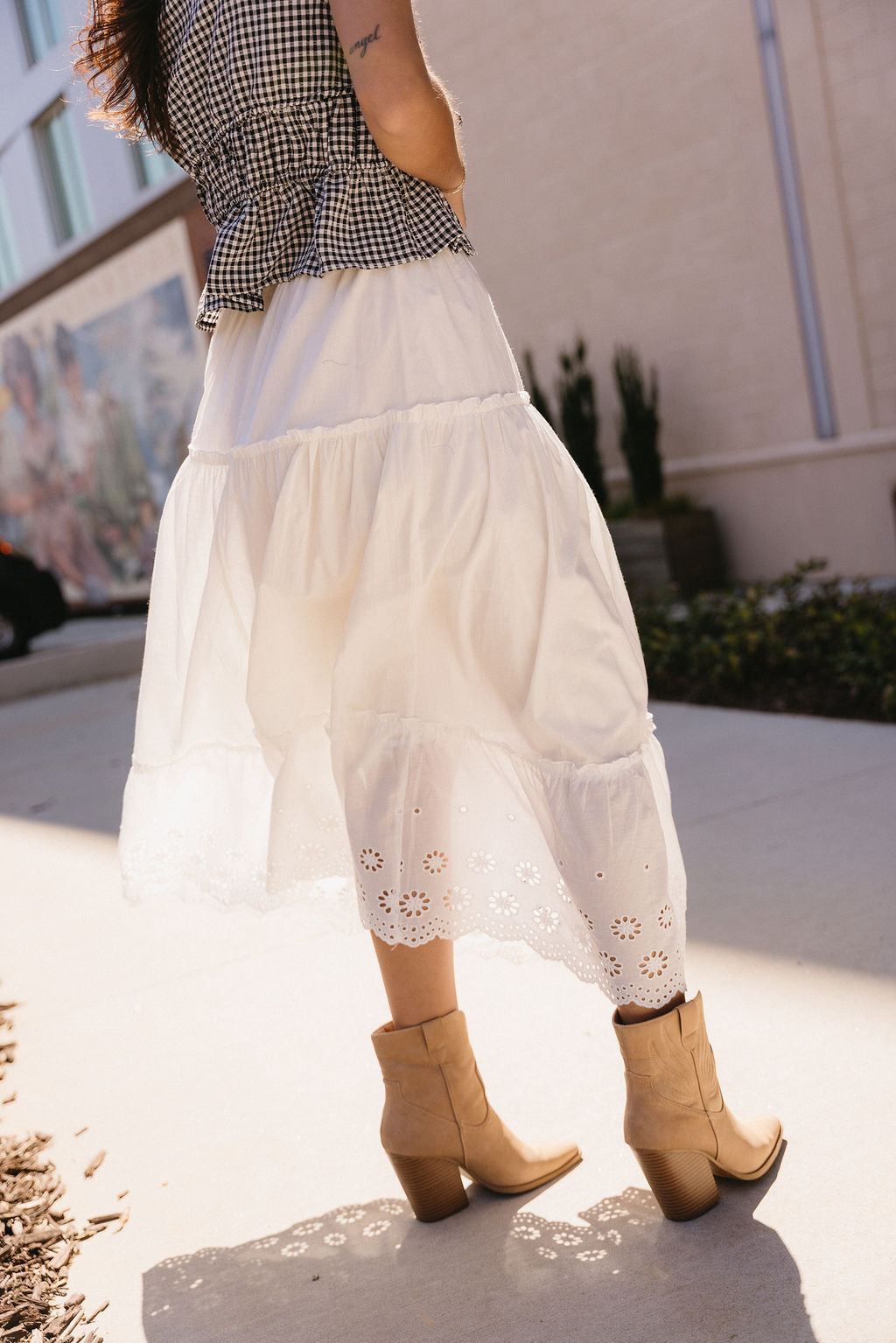 Everlee White Eyelet Midi Skirt- back side view