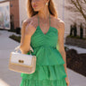 Maren Green Gingham Tiered Mini Dress- top view