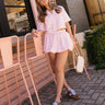 Emerson Light Pink Denim Bubble Skirt- full body view